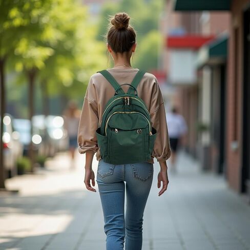 Medium Nylon Backpacks for Women, Trendy Gold-Tone Hardware Everyday Backpack Purses, Casual Lightweight Water-Resistant Rucksack Daypack Travel Bags (Green) in Saudi Arabia