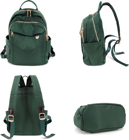 Medium Nylon Backpacks for Women, Trendy Gold-Tone Hardware Everyday Backpack Purses, Casual Lightweight Water-Resistant Rucksack Daypack Travel Bags (Green) in Saudi Arabia