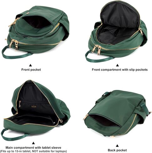 Medium Nylon Backpacks for Women, Trendy Gold-Tone Hardware Everyday Backpack Purses, Casual Lightweight Water-Resistant Rucksack Daypack Travel Bags (Green) in Saudi Arabia