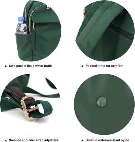 Medium Nylon Backpacks for Women, Trendy Gold-Tone Hardware Everyday Backpack Purses, Casual Lightweight Water-Resistant Rucksack Daypack Travel Bags (Green) in Saudi Arabia