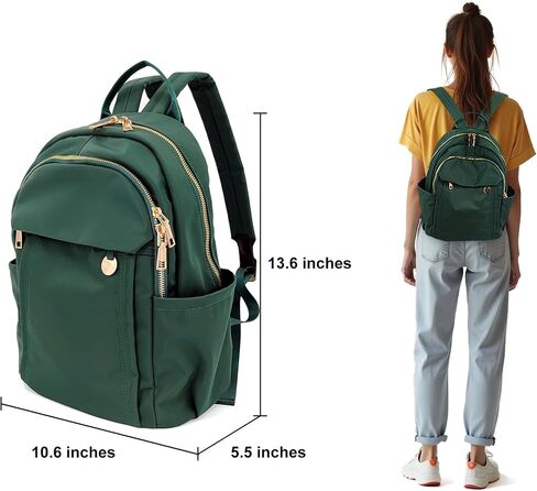 Medium Nylon Backpacks for Women, Trendy Gold-Tone Hardware Everyday Backpack Purses, Casual Lightweight Water-Resistant Rucksack Daypack Travel Bags (Green) in Saudi Arabia