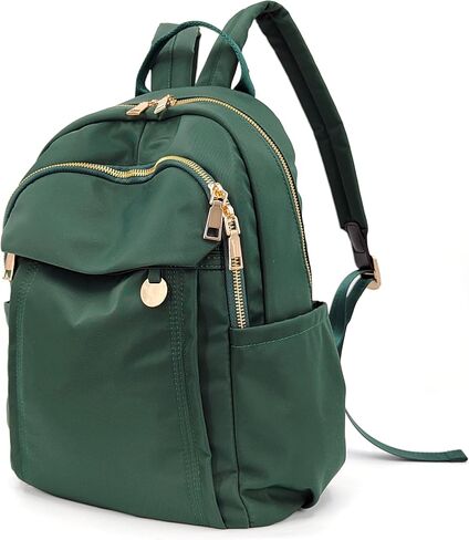 Medium Nylon Backpacks for Women, Trendy Gold-Tone Hardware Everyday Backpack Purses, Casual Lightweight Water-Resistant Rucksack Daypack Travel Bags (Green) in Saudi Arabia