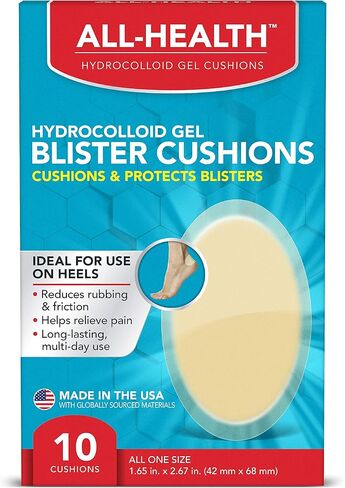 All Health Extreme Hydrocolloid Gel Blister Cushion Bandages, Heel, 1.65 in x 2.67 in, 10 ct | Long Lasting Protection Against Rubbing and Friction for Blisters in Kuwait