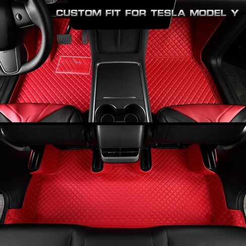 FREESOO for Tesla Model Y Floor Mats - All Weather Leather Custom Fit Floor Mats for Tesla Model Y 2024 2023 2022 2021 with Trunk Mats Cargo Liners - Black in Saudi Arabia