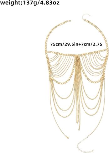 Sexy tassel body chain bra chain gold body jewelry bikini chain beach shoulder chain accessories carnival nightclub party gift (golden-3666) in Saudi Arabia