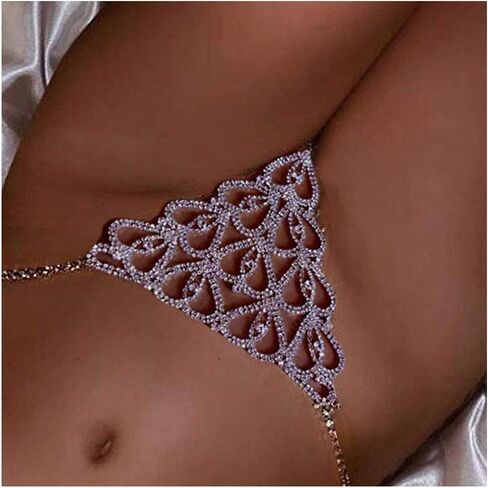 Women Sexy Rhinstone Underwear Thong Panties Tassel Heart Pendant Crystal Waist Chain Thong Bikini Festival G String Jewelry in Kuwait