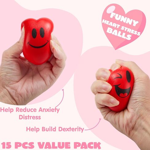 JOYIN 15 Pcs Valentines Day 3 inch Heart Stress Balls Squeeze Stress Relief Heart Shaped Stress Ball for Kids and Adults Party Favors, Valentines Day Gifts in Saudi Arabia