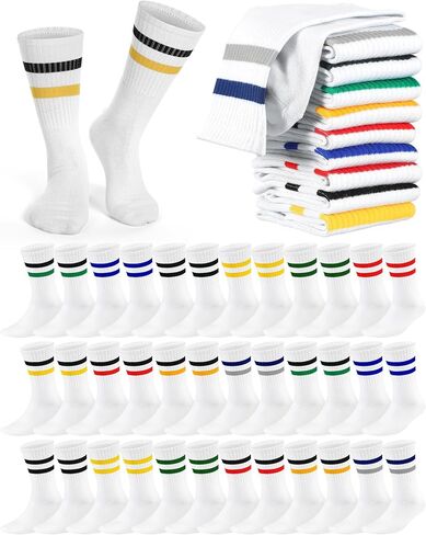 Eurzom 20 Pairs Men's Striped Crew Socks Retro Stripe Casual Socks Breathable Vintage Socks Sports Running Calf Socks for Men in Kuwait