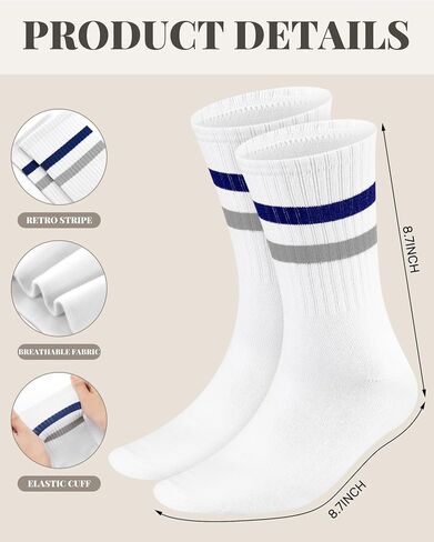 Eurzom 20 Pairs Men's Striped Crew Socks Retro Stripe Casual Socks Breathable Vintage Socks Sports Running Calf Socks for Men in Kuwait