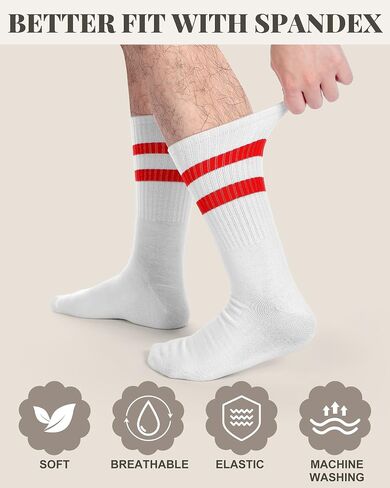 Eurzom 20 Pairs Men's Striped Crew Socks Retro Stripe Casual Socks Breathable Vintage Socks Sports Running Calf Socks for Men in Kuwait