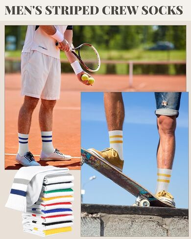 Eurzom 20 Pairs Men's Striped Crew Socks Retro Stripe Casual Socks Breathable Vintage Socks Sports Running Calf Socks for Men in Kuwait