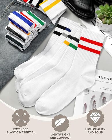 Eurzom 20 Pairs Men's Striped Crew Socks Retro Stripe Casual Socks Breathable Vintage Socks Sports Running Calf Socks for Men in Kuwait