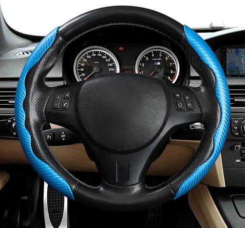 MEWANT Lake Blue Matte PU Carbon Fiber Steering Wheel Cover Anti-Skid Segmented Protector Steering Wheel Cover in Saudi Arabia