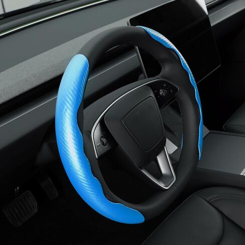 MEWANT Lake Blue Matte PU Carbon Fiber Steering Wheel Cover Anti-Skid Segmented Protector Steering Wheel Cover in Saudi Arabia