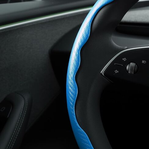 MEWANT Lake Blue Matte PU Carbon Fiber Steering Wheel Cover Anti-Skid Segmented Protector Steering Wheel Cover in Saudi Arabia