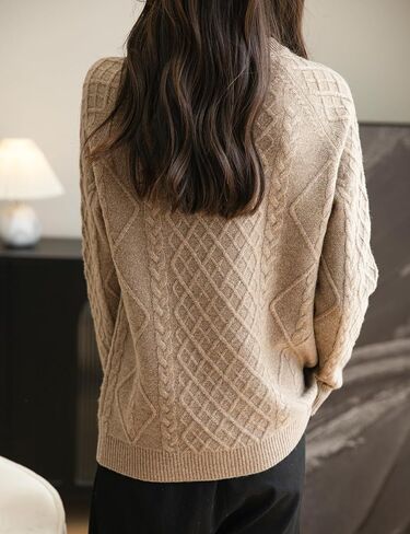 Women's Crew Neck 100% Merino Wool Sweater 2024 Fall Winter Classic Vintage Cable Warm Long Sleeve Knit Sweater in Kuwait