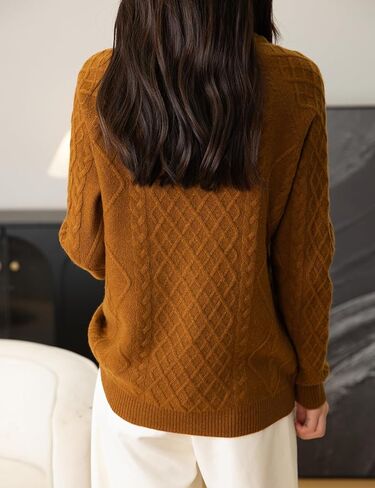 Women's Crew Neck 100% Merino Wool Sweater 2024 Fall Winter Classic Vintage Cable Warm Long Sleeve Knit Sweater in Kuwait