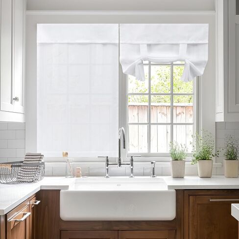 Linen French Door Curtain Sheer Door Curtains Blinds for Door Window, Light Filtering Tie up Glass Doorway Curtains Blinds Patio Front Door Curtain for Window W12 X L40 inch, Linen, 1 Panel in Saudi Arabia