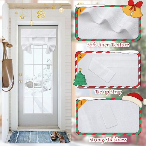 Linen French Door Curtain Sheer Door Curtains Blinds for Door Window, Light Filtering Tie up Glass Doorway Curtains Blinds Patio Front Door Curtain for Window W12 X L40 inch, Linen, 1 Panel in Saudi Arabia