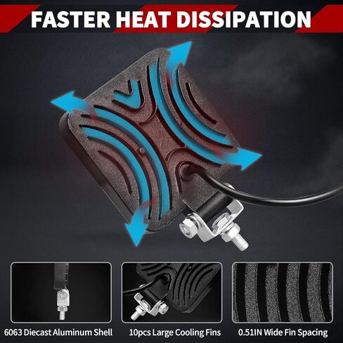 YITAMOTOR شريط إضاءة LED 4 قطع 4 بوصة 18 وات LED ضوء عمل فيضان LED ضوء القرون مصابيح الطرق الوعرة مصباح القيادة مصابيح الضباب مقاومة للماء شاحنة بيك اب SUV ATV UTV 4WD 12V 24V، ضمان 3 سنوات in Saudi Arabia