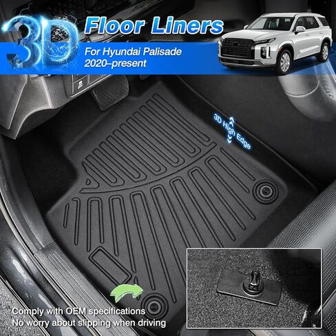سجادات أرضية وبطانة شحن مخصصة مناسبة لملحقات Palisade 2020-2025، بطانات شحن لجميع الأحوال الجوية 7 و8 مقاعد الركاب ومقاعد الدلو 3 صفوف مجموعة كاملة لحماية السجاد TPE عديم الرائحة in Kuwait