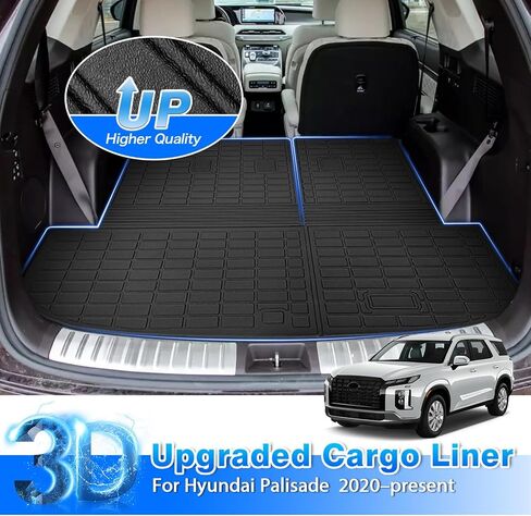 سجادات أرضية وبطانة شحن مخصصة مناسبة لملحقات Palisade 2020-2025، بطانات شحن لجميع الأحوال الجوية 7 و8 مقاعد الركاب ومقاعد الدلو 3 صفوف مجموعة كاملة لحماية السجاد TPE عديم الرائحة in Kuwait