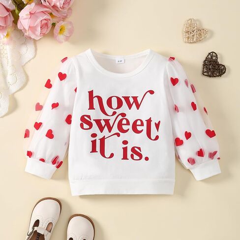 Little Girl Valentines Day Outfit Heart Long Sleeve Shirt+Love Skirt 2Pcs Set in Saudi Arabia