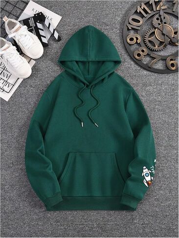 SweatyRocks Men's Hoodies Letter Graphic Print Long Sleeve Hooded Pullover Sweatshirts with Pocket in Saudi Arabia