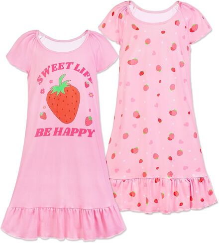 MHJY 2PCS Girls Nightgowns Toddler Nightgown Short Shirts Sleepwear Night Sleep Dress Princess Pajamas for 3-10 Years Kids in Saudi Arabia