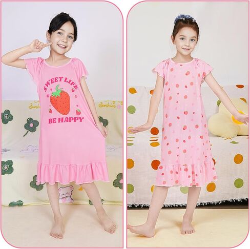 MHJY 2PCS Girls Nightgowns Toddler Nightgown Short Shirts Sleepwear Night Sleep Dress Princess Pajamas for 3-10 Years Kids in Saudi Arabia