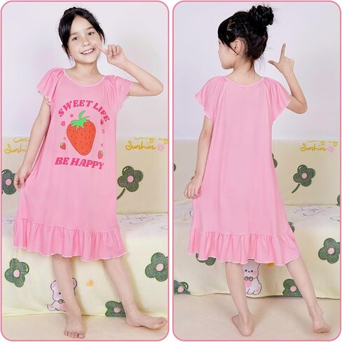 MHJY 2PCS Girls Nightgowns Toddler Nightgown Short Shirts Sleepwear Night Sleep Dress Princess Pajamas for 3-10 Years Kids in Saudi Arabia