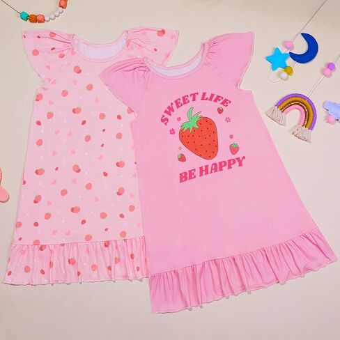 MHJY 2PCS Girls Nightgowns Toddler Nightgown Short Shirts Sleepwear Night Sleep Dress Princess Pajamas for 3-10 Years Kids in Saudi Arabia
