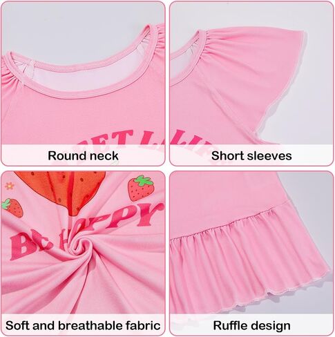 MHJY 2PCS Girls Nightgowns Toddler Nightgown Short Shirts Sleepwear Night Sleep Dress Princess Pajamas for 3-10 Years Kids in Saudi Arabia