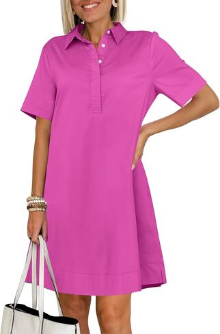 ANRABESS Womens Shirt Dress Summer Casual Loose Short Sleeve Button Down Oversized Flowy Beach Mini Dresses with Pockets in Saudi Arabia