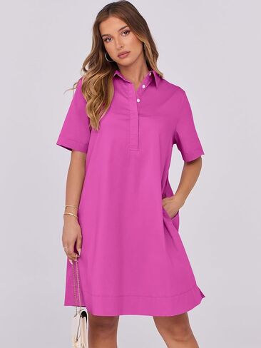 ANRABESS Womens Shirt Dress Summer Casual Loose Short Sleeve Button Down Oversized Flowy Beach Mini Dresses with Pockets in Saudi Arabia