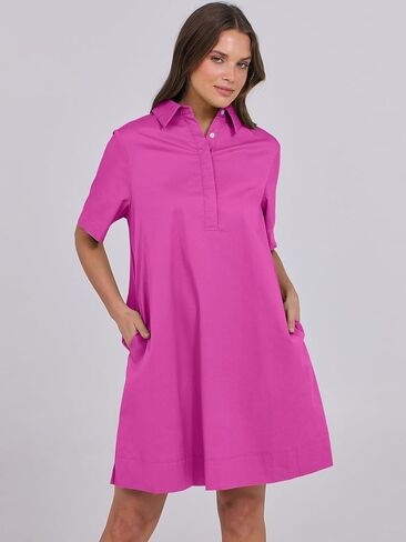 ANRABESS Womens Shirt Dress Summer Casual Loose Short Sleeve Button Down Oversized Flowy Beach Mini Dresses with Pockets in Saudi Arabia