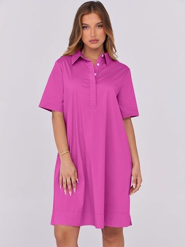 ANRABESS Womens Shirt Dress Summer Casual Loose Short Sleeve Button Down Oversized Flowy Beach Mini Dresses with Pockets in Saudi Arabia