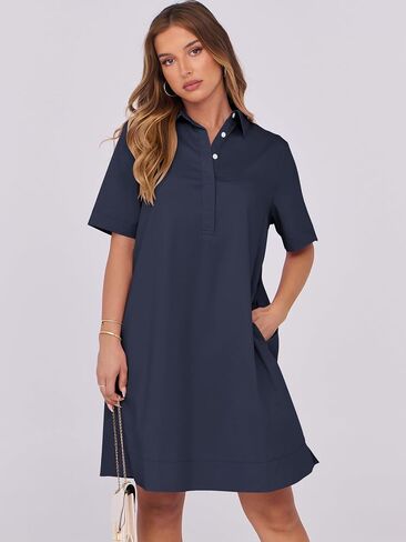 ANRABESS Womens Shirt Dress Summer Casual Loose Short Sleeve Button Down Oversized Flowy Beach Mini Dresses with Pockets in Saudi Arabia