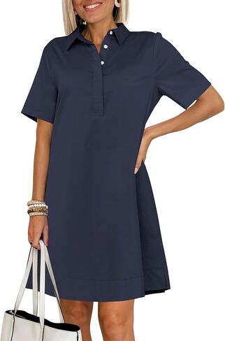 ANRABESS Womens Shirt Dress Summer Casual Loose Short Sleeve Button Down Oversized Flowy Beach Mini Dresses with Pockets in Saudi Arabia