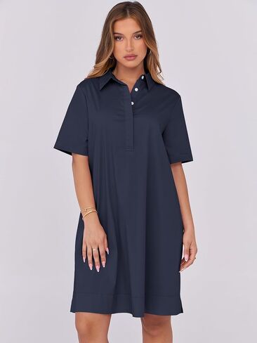 ANRABESS Womens Shirt Dress Summer Casual Loose Short Sleeve Button Down Oversized Flowy Beach Mini Dresses with Pockets in Saudi Arabia