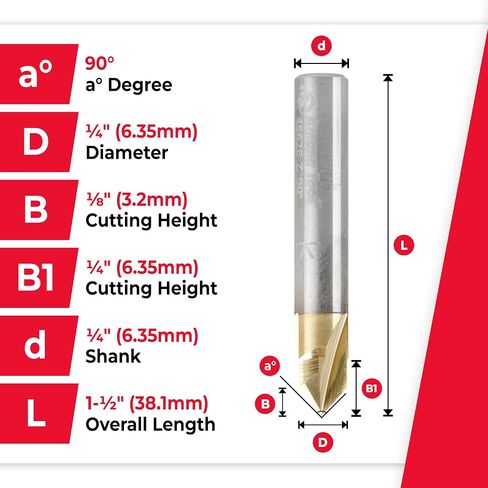 Amana Tool 45615 Zero-Point Solid Carbide V Groove 60 Deg x 1/4 D x 3/4 CH x 1/4 Inch SHK ZrN Coated Router Bit in Saudi Arabia