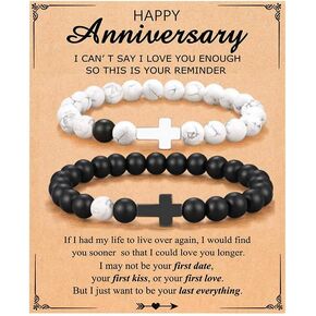 XAM Matching Bracelets for Couples Friendship Bracelets Cross Stretch Beaded Bracelet Adjustable Red Black String Rope Braided Bracelets
