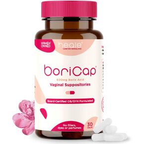 BoriCap - Boric Acid Suppositories for Women - 600 mg - Vaginal Health, pH Balance, Itch & Odor - Natural - Feminine Care - by Heale - 30 Capsules