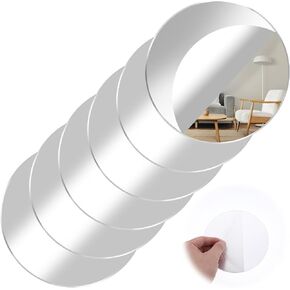 6 Pack Acrylic Round Mirrors, 6 Inch Non Glass Round Mirror Plate Self Adhesive Mirror Stickers, Acrylic Mirror Plate Circle Mirror Trays for Wedding Table Center DIY Crafts Home Wall Candle Decor