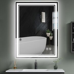 24 x 32'' LED Mirror for Bathroom with Lights Anti-Fogging LED Bathroom Mirror with Lights Smart Mirror Touch Sensor Square Wall Mounted Memory 3 Colors Dimmable ﻿