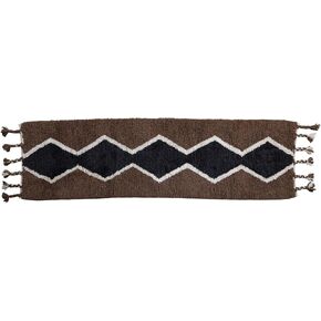 Creative Co-Op Cotton and Wool Blend Floor Runner Pattern and Braided Tassels, Brown, Black, and Cream Rug