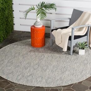 SAFAVIEH Courtyard Collection 9' Round Grey CY8522 Indoor-Outdoor Waterproof Easy-Cleaning Patio Backyard Mudroom Area-Rug