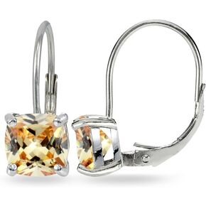 Hoops & Loops 925 Sterling Silver Colored Cubic Zirconia Cushion-cut 7x7mm Leverback Earrings for Women Teen Girls, Silver & Yellow Gold