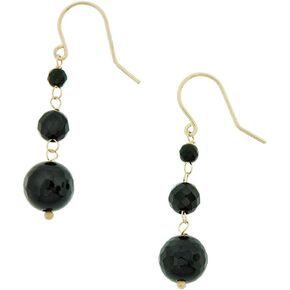 6mm Black Onyx Dangling Drop Earrings Round in 10K Yellow Gold by Lavari Jewelers
