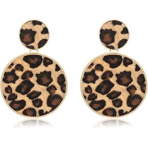 Leopard Dangle Earrings for Women Statement Snakeskin Square Drop Earrings Disc Earring Studs Fashion Jewelry